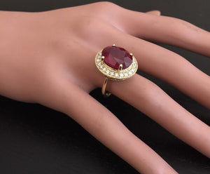 11.75 Carats Impressive Natural Red Ruby and Diamond 14K Yellow Gold Ring