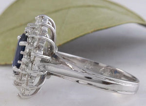 2.70 Carats Natural Blue Sapphire and Diamond 18K Solid White Gold Ring
