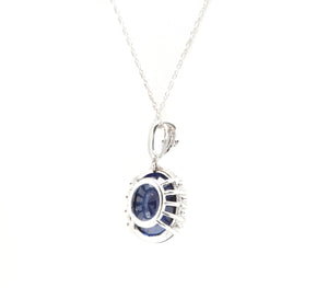 13.20Ct Lab Created Sapphire and Diamond 14K Solid White Gold Necklace