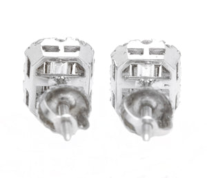 0.90 Carats Natural Diamond 14K Solid White Gold Earrings