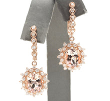 Load image into Gallery viewer, 7.50 Carats Natural Morganite and Diamond 14K Solid Rose Gold Earrings