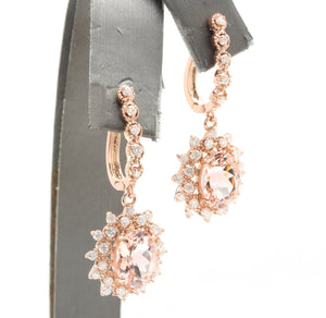 7.50 Carats Natural Morganite and Diamond 14K Solid Rose Gold Earrings