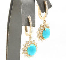 Load image into Gallery viewer, 5.80 Carats Natural Turquoise and Diamond 14K Solid Yellow Gold Earrings