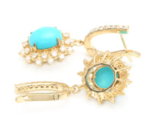 Load image into Gallery viewer, 5.80 Carats Natural Turquoise and Diamond 14K Solid Yellow Gold Earrings