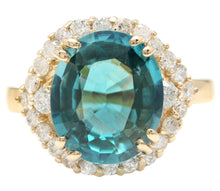 Load image into Gallery viewer, 6.90 Carats Natural Very Nice Looking Blue Zircon and Diamond 14K Yellow Gold Ring