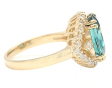 Load image into Gallery viewer, 6.90 Carats Natural Very Nice Looking Blue Zircon and Diamond 14K Yellow Gold Ring