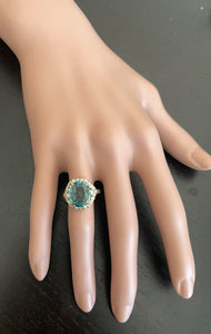 6.90 Carats Natural Very Nice Looking Blue Zircon and Diamond 14K Yellow Gold Ring