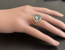 Load image into Gallery viewer, 6.90 Carats Natural Very Nice Looking Blue Zircon and Diamond 14K Yellow Gold Ring
