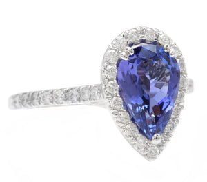 2.90 Carats Natural Very Nice Looking Tanzanite and Diamond 14K Solid White Gold Ring