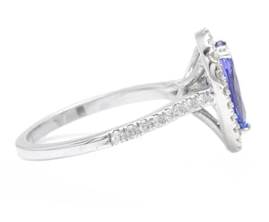 2.90 Carats Natural Very Nice Looking Tanzanite and Diamond 14K Solid White Gold Ring