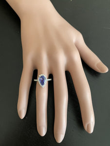 2.90 Carats Natural Very Nice Looking Tanzanite and Diamond 14K Solid White Gold Ring