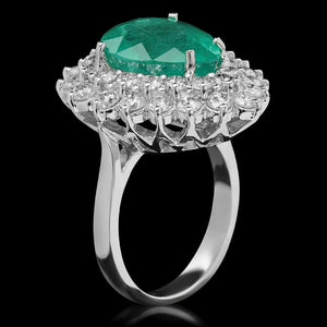 8.00 Carats Natural Emerald and Diamond 14K Solid White Gold Ring