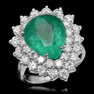 8.00 Carats Natural Emerald and Diamond 14K Solid White Gold Ring