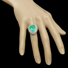 Load image into Gallery viewer, 8.00 Carats Natural Emerald and Diamond 14K Solid White Gold Ring