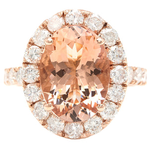 7.80 Carats Impressive Natural Morganite and Diamond 14K Solid Rose Gold Ring