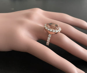 7.80 Carats Impressive Natural Morganite and Diamond 14K Solid Rose Gold Ring