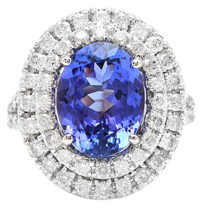 7.00 Carats Natural Very Nice Looking Tanzanite and Diamond 14K Solid White Gold Ring