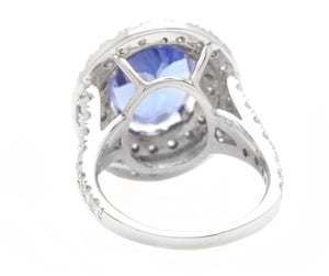 7.00 Carats Natural Very Nice Looking Tanzanite and Diamond 14K Solid White Gold Ring
