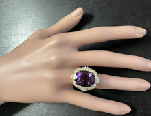 Load image into Gallery viewer, 12.75 Carats Natural Amethyst and Diamond 14K Solid Yellow Gold Ring