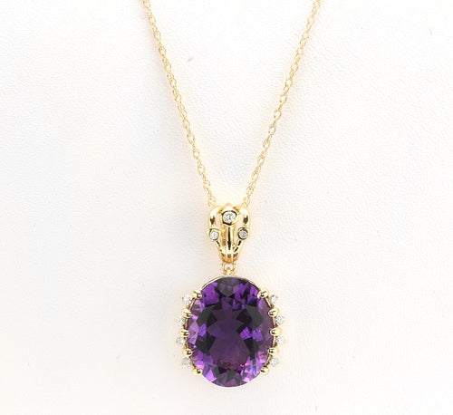 12.20Ct Natural Amethyst and Diamond 14K Solid Yellow Gold Necklace