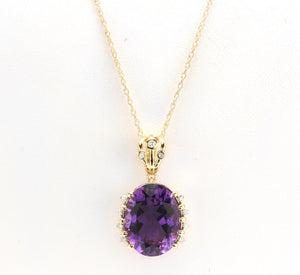 12.20Ct Natural Amethyst and Diamond 14K Solid Yellow Gold Necklace