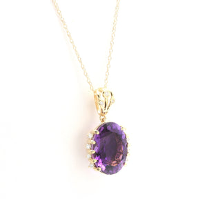 12.20Ct Natural Amethyst and Diamond 14K Solid Yellow Gold Necklace