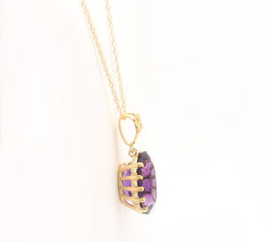 12.20Ct Natural Amethyst and Diamond 14K Solid Yellow Gold Necklace
