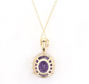 12.20Ct Natural Amethyst and Diamond 14K Solid Yellow Gold Necklace