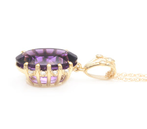 12.20Ct Natural Amethyst and Diamond 14K Solid Yellow Gold Necklace
