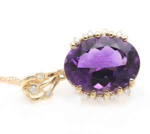 12.20Ct Natural Amethyst and Diamond 14K Solid Yellow Gold Necklace