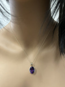 12.20Ct Natural Amethyst and Diamond 14K Solid Yellow Gold Necklace