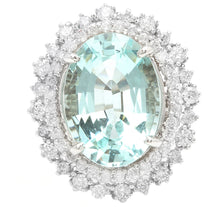 Load image into Gallery viewer, 11.10 Carats Exquisite Natural Aquamarine and Diamond 14K Solid White Gold Ring