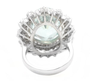 11.10 Carats Exquisite Natural Aquamarine and Diamond 14K Solid White Gold Ring
