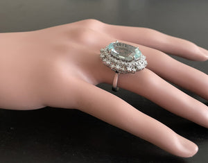 11.10 Carats Exquisite Natural Aquamarine and Diamond 14K Solid White Gold Ring