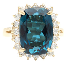 Load image into Gallery viewer, 9.75 Carats Natural Impressive London Blue Topaz and Diamond 14K Yellow Gold Ring