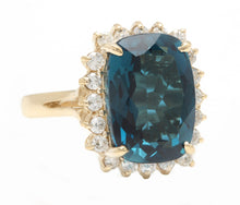 Load image into Gallery viewer, 9.75 Carats Natural Impressive London Blue Topaz and Diamond 14K Yellow Gold Ring
