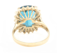 Load image into Gallery viewer, 9.75 Carats Natural Impressive London Blue Topaz and Diamond 14K Yellow Gold Ring