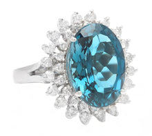 Load image into Gallery viewer, 14.80 Carats Impressive Natural London Blue Topaz and Diamond 14K Solid White Gold Ring