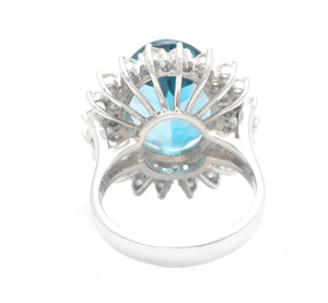 14.80 Carats Impressive Natural London Blue Topaz and Diamond 14K Solid White Gold Ring
