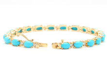 Load image into Gallery viewer, Very Impressive 11.60 Carats Natural Turquoise &amp; Diamond 14K Solid Yellow Gold Bracelet