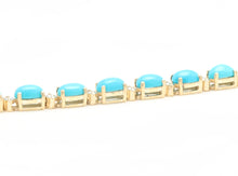Load image into Gallery viewer, Very Impressive 11.60 Carats Natural Turquoise &amp; Diamond 14K Solid Yellow Gold Bracelet