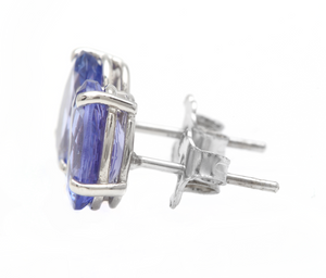 4.00 Carats Natural Tanzanite 14K Solid White Gold Stud Earrings