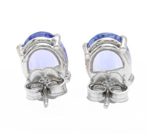 4.00 Carats Natural Tanzanite 14K Solid White Gold Stud Earrings