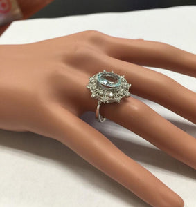 3.80 Carats Natural Aquamarine and Diamond 14K Solid White Gold Ring