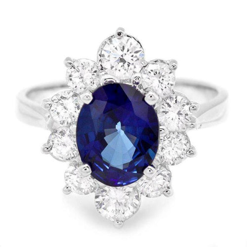 2.70 Carats Natural Sapphire and Diamond 18K Solid White Gold Ring
