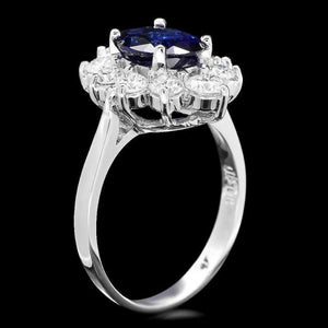 2.70 Carats Natural Sapphire and Diamond 18K Solid White Gold Ring