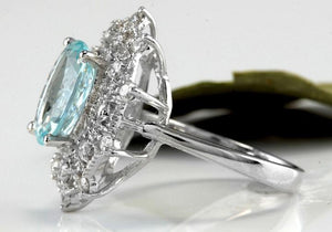 3.80 Carats Natural Aquamarine and Diamond 14K Solid White Gold Ring