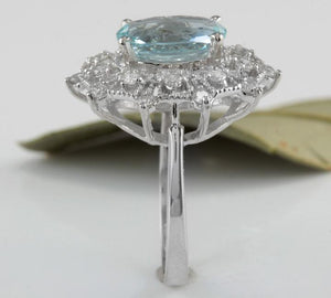 3.80 Carats Natural Aquamarine and Diamond 14K Solid White Gold Ring