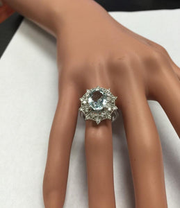 3.80 Carats Natural Aquamarine and Diamond 14K Solid White Gold Ring