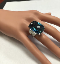 Load image into Gallery viewer, 31.40 Carats Natural London Blue Topaz and Diamond 14k Solid White Gold Ring